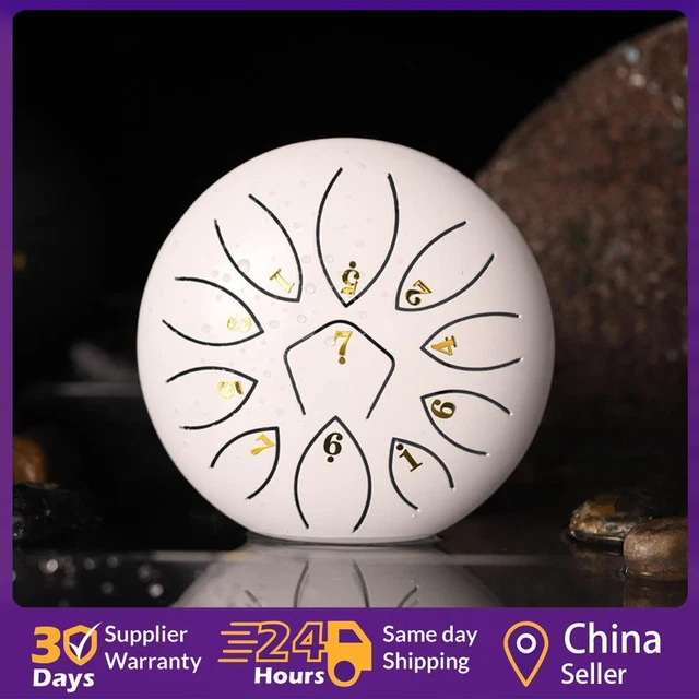 6 Inch 11-Note Tongue Drum with Drumsticks Hand Pan Ethereal Drums (White) ☘️