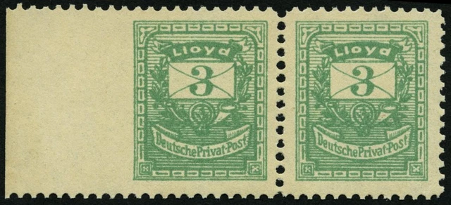 BERLIN E 2UL **, LLOYD: 1886, 3 Pf. grün, links ungez., postfrisches Randpaar no