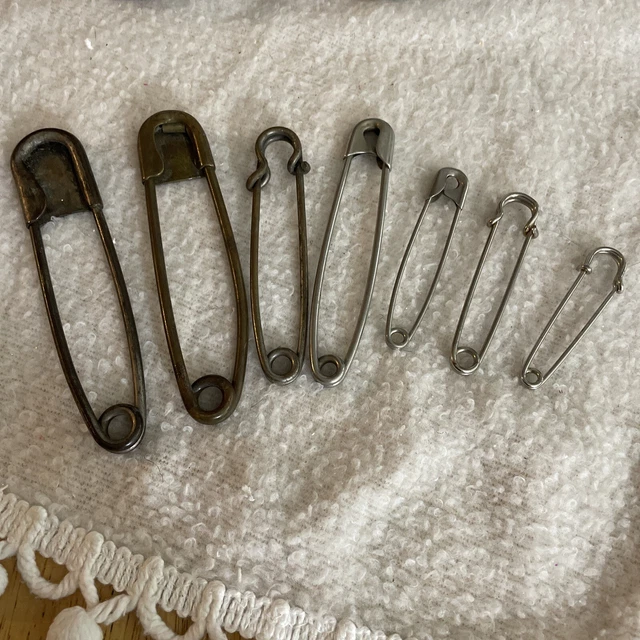 7 Vintage Large Metal Safety Pins Key Tag Laundry Horse Blanket Kilt?