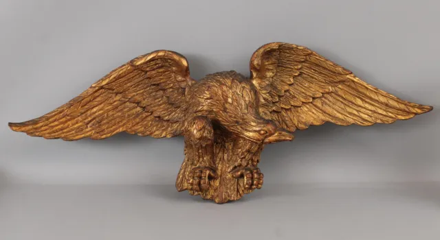 Fine  Hand Carved Gold Gilt Wood American Eagle Patriotic Vintage Folk Art