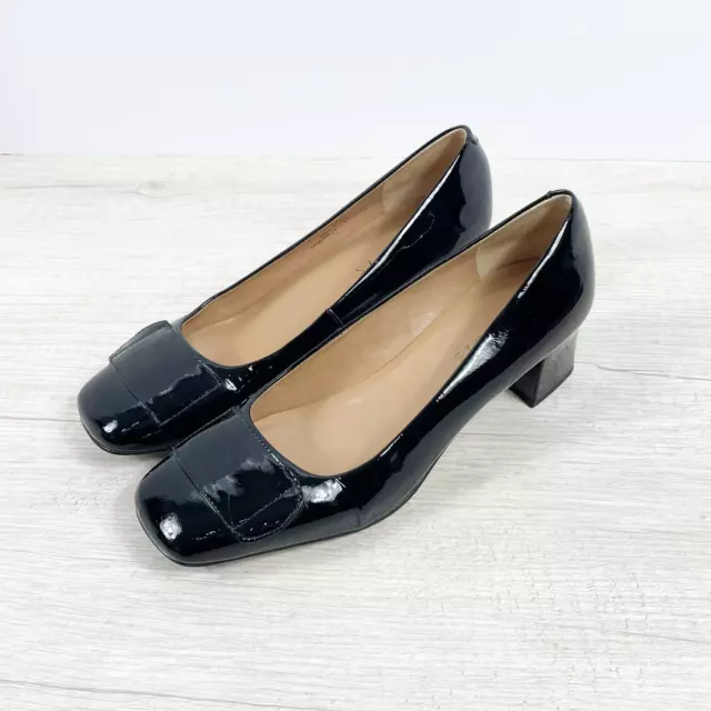 TALBOTS WOMEN'S BLACK Patent Leather Heels Pumps Shoes Size 7B Square ...