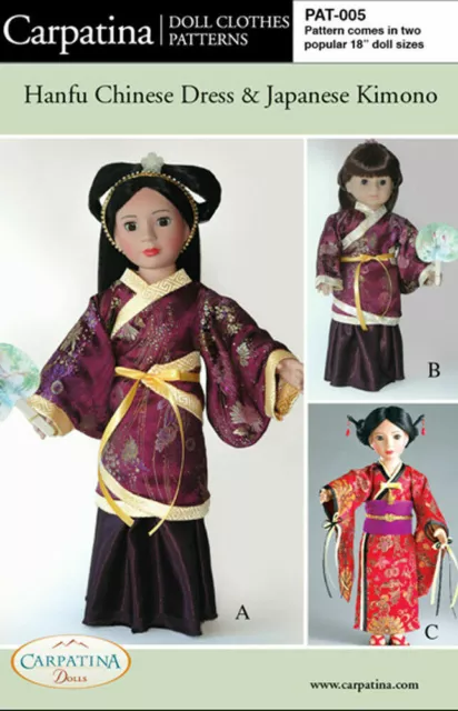 PATTERN 005 Hanfu Chinese Dress Kimono Japanese Carpatina 18" AG and Slim Dolls