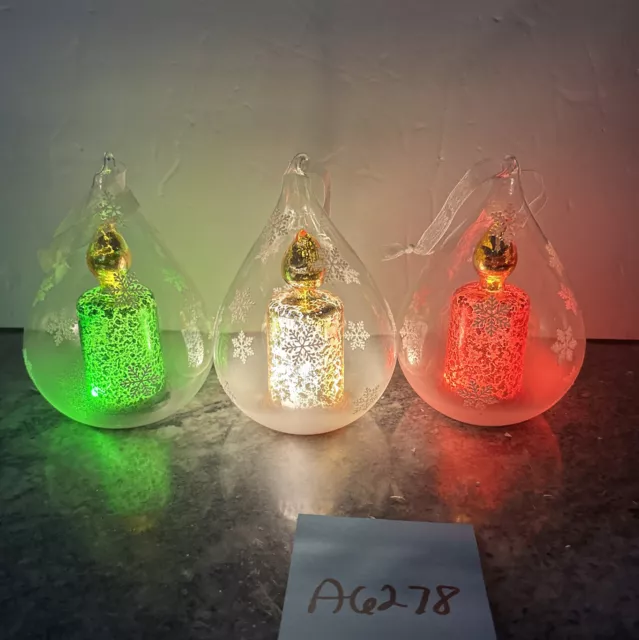 3 Light MERCURY GLASS CANDLES Teardrop DROP ORNAMENTS Valerie Parr Hill Red Gold