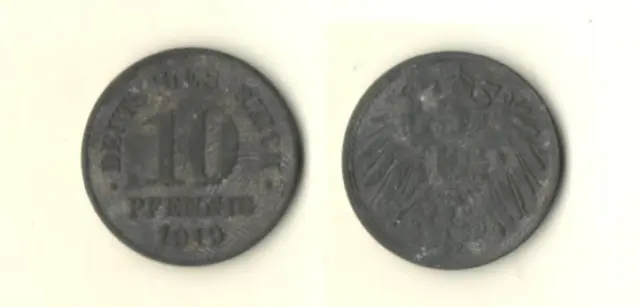 Deutsches Reich WKI Ersatz Münze Eisen 10 Pfennig 1919 ohne Buchstabe *DR83c
