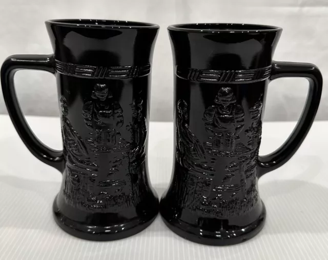 Indiana Black Glass Tiara Tavern German Set Of 2 Beer Stein Mug Tankard 6C