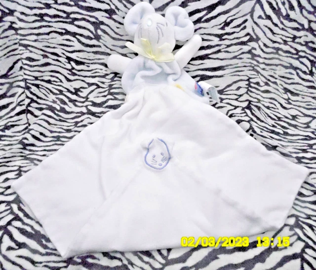 Ce/ Sucre D'orge Doudou Plat Souris Bleu Pale Mouchoir Blanc Jaune 40Cm Neuf