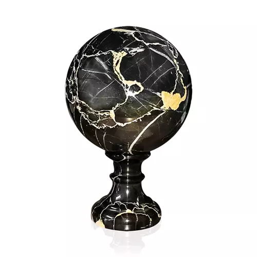 Bola Escultura Mármol Negro Portoro C Pie Italian Marble Sphere Escultura D.12CM