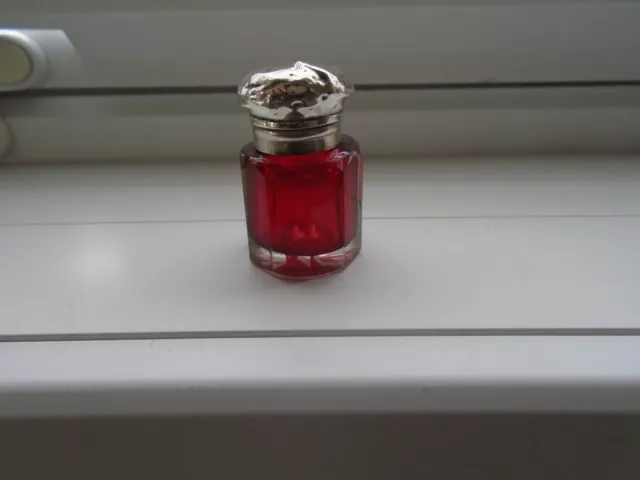 Victorian  Small Red Glass Perfume Bottle  With Glass Stopper