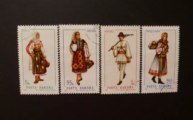 ROMANIA 1969 Stamp Scott # 2064,2066-68 Regional Costumes Cancelled with Gum