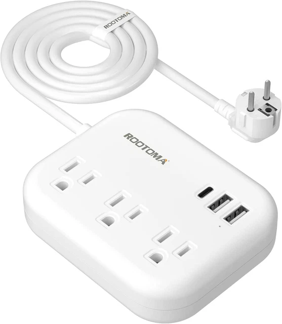 European Travel Plug Adapter with USB C, ROOTOMA Outlet Converter US to Europe 3