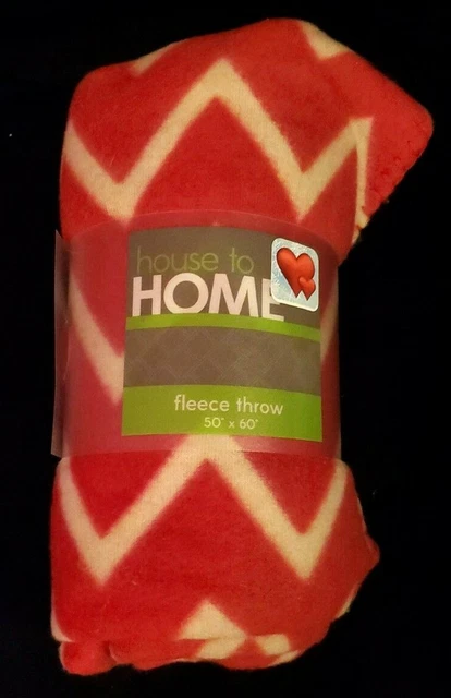 Brand New "House to Home Fleece Throw Blanket" Red W/White Zig Zags 50" x 60"