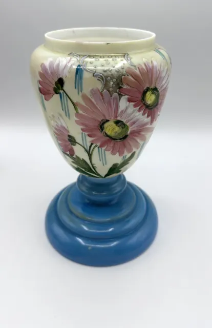 Alter Lampenfuß Vase Glas Milchglas Handbemalt Blumen Blüten Glaskunst Vintage
