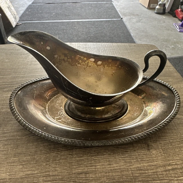 Vintage Silver Plated Gravy Boat & Plate