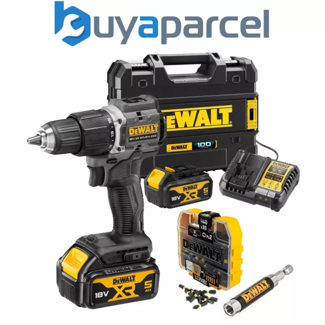 Dewalt DCD100P2T Black 18v XR Brushless Compact Combi Hammer Drill + 25PC Set