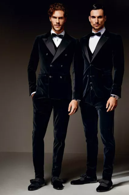 Mens Set of 2 Suits Elegant Wedding Party Wear Dinner Tuxedo Slim Fit Coat Pants