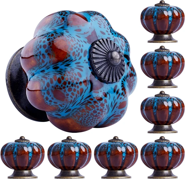 ZADA Dresser Knobs(8 per Pack) Vintage Pumpkin Ceramic Knob Cabinet Drawer Cupbo