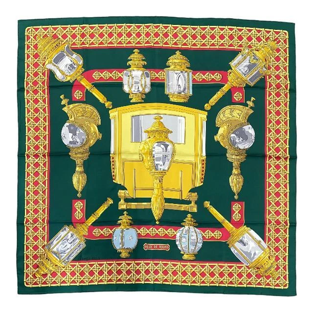 Hermes Large Carre 90 Scarf Carriage Lantern Silk Box Multi 22M Women 35x35inch