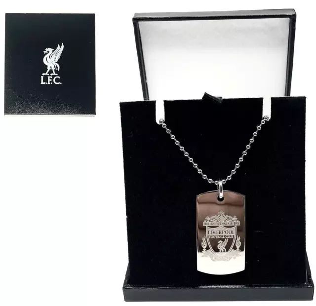 Liverpool Fc Stainless Steel Engraved Crest Dog Tag & Chain Pendant Necklace Lfc