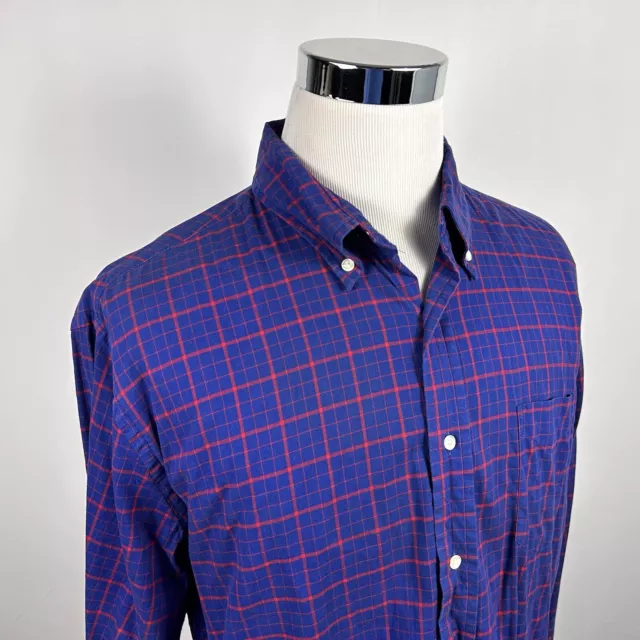 Gant Rugger XXL Hugger Trunk Club Twill Shirt Blue Red Plaid Cotton Button Down