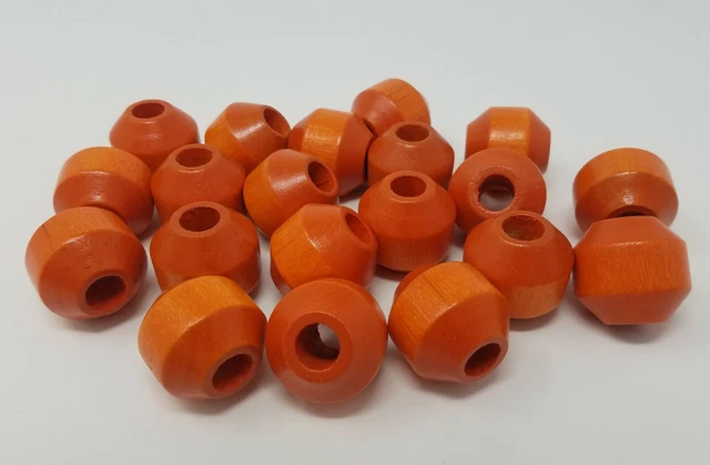 Lot of 20 Large Orange Wood Beveled Macrame Craft Beads 1-3/8" Inch 34mm Vintage