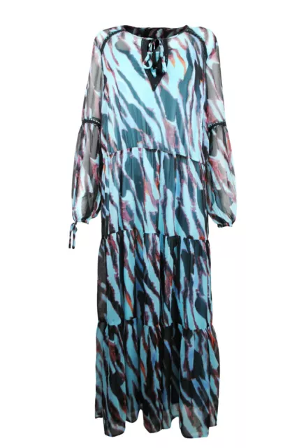 Womens Long Maxi Tiered Dress Tie Dye Style Blue Plus Size 16 18 20