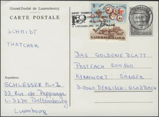 Luxembourg: Child with balloons & traffic signs as ZuF on postcard 3.6.81