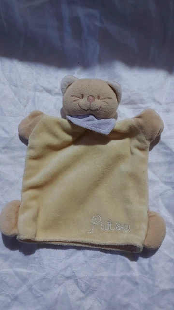 Peluche Doudou Chat marionnette BENGY Patou Echarpe Bandana Violet TBE