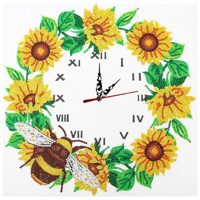 Aisen Wanduhr, Blumen, Diamond Painting, 5D, Kreuzstich, Diamant-Stickerei, Kuns