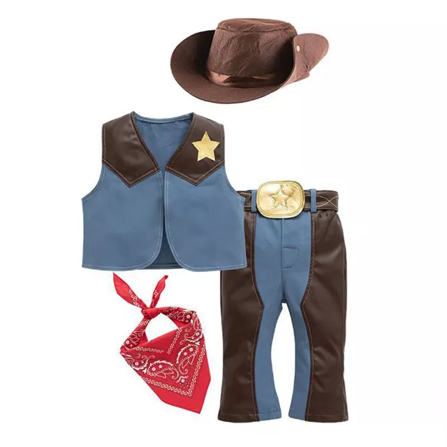 Kids Boys Cowboy Costume Fancy Dress Hat Scarf Vest Coat And Pants Sets Canival