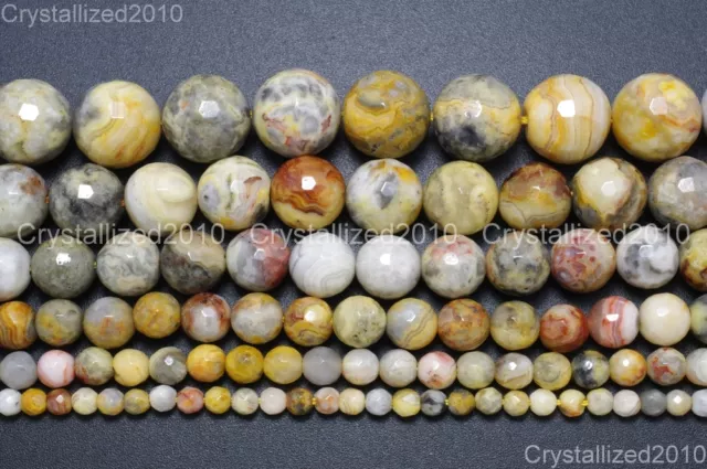 Natural Crazy Lace Agate Gemstone Faceted Round Beads 4mm 6mm 8mm 10mm 15.5"