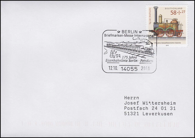 3027 Tag der Briefmarke Dampflok SAXONIA Bf SSt Berlin Messe Bahnlinie 12.10.13