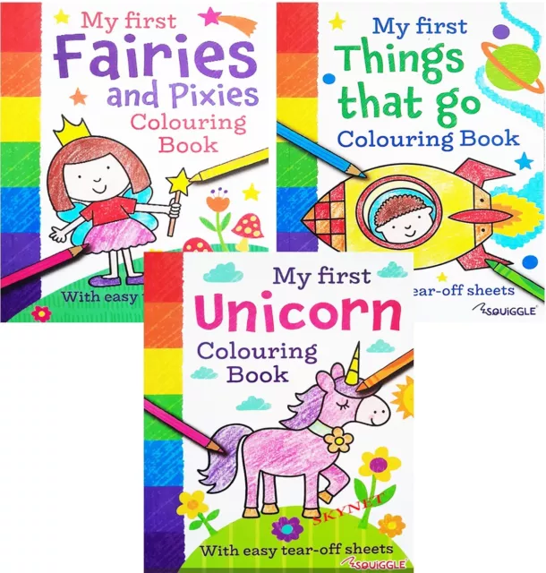 3 x My First Colouring Books For Boys Kids Girls UNICORN FAIRIES THINGS THAT GO