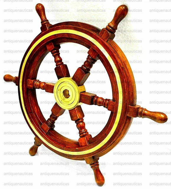 24" Nautical Wooden Ship Steering Wheel Pirate Décor Handmade Vintage Wall Boat