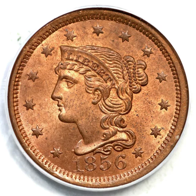 1856 N-6 R-1 PCGS MS 65 RD Upright 5 Braided Hair Large Cent Coin 1c