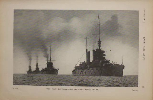 1914 Ww1 Print First Battle Cruiser Squadron Going To Sea