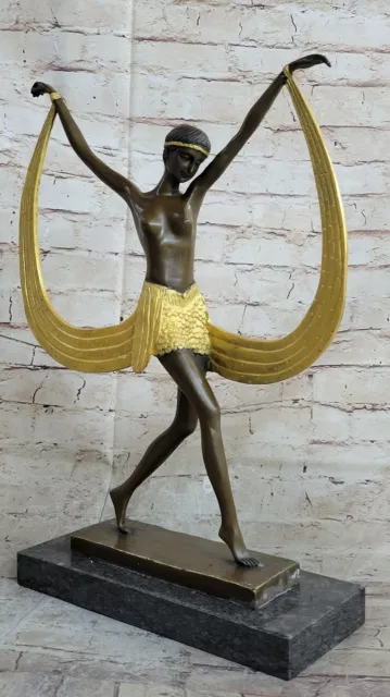 Unterzeichnet C.Mirval, Bronze Kunst Deko Tanzend Mädchen Skulptur Marmor Akt