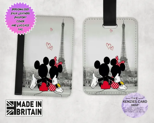 Personalised Disney Passport Cover & Luggage Tag Disney Mickey & Minnie Mouse V3