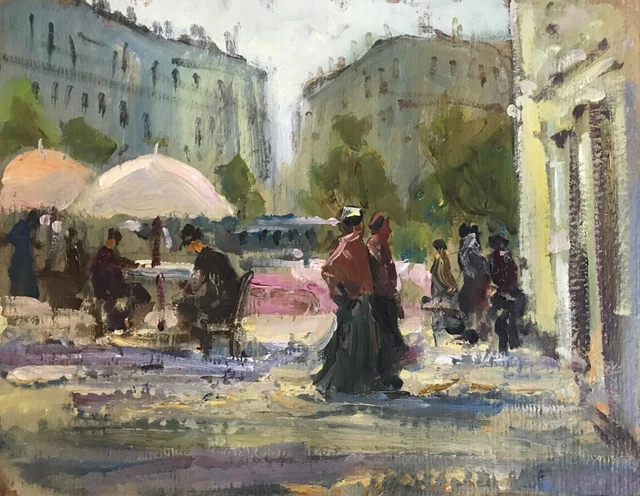Tempera Painting European City Unknown Artist Unframed Home Decor Art nAAA2154