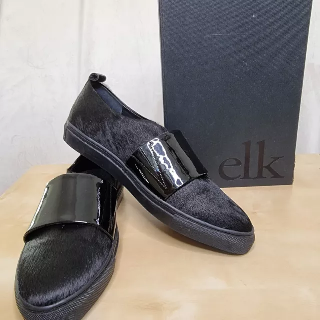 ELK Australia Luvos Pony Hair Black Leather Sneaker Shoe Size 40 Au 9 Loafer Box