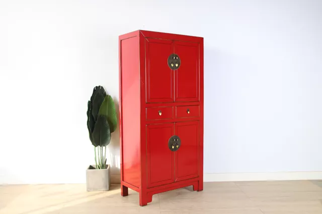 Chinesische Kommode Hochzeitschrank rot Massivholz #M-HOC-Yf24