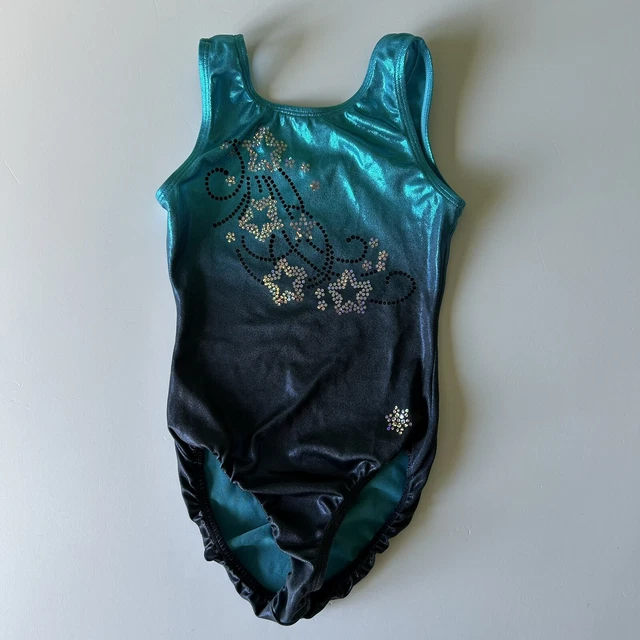 Snowflake Designs Teal Blue Ombre Holograph Stars Gymnastics Leotard Adult XS