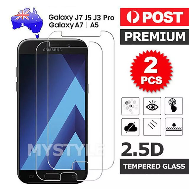 2X 9H Tempered Glass Screen Protector For Samsung Galaxy A5 A7 2017 J3 J5 J7 Pro