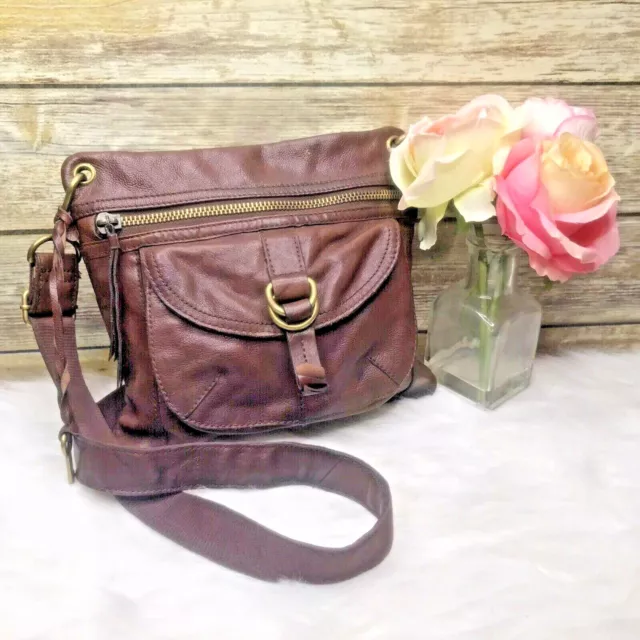 Vntg Fossil Sasha Brown Genuine Leather Shoulder Bag Purse Crossbody ZB 2986