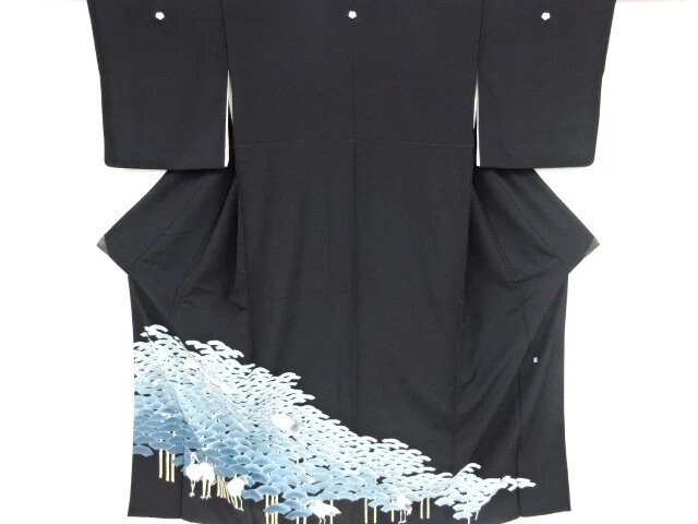 36055# Japanese Kimono / Antique Tomesode / Pine & Cranes / By Artist Work