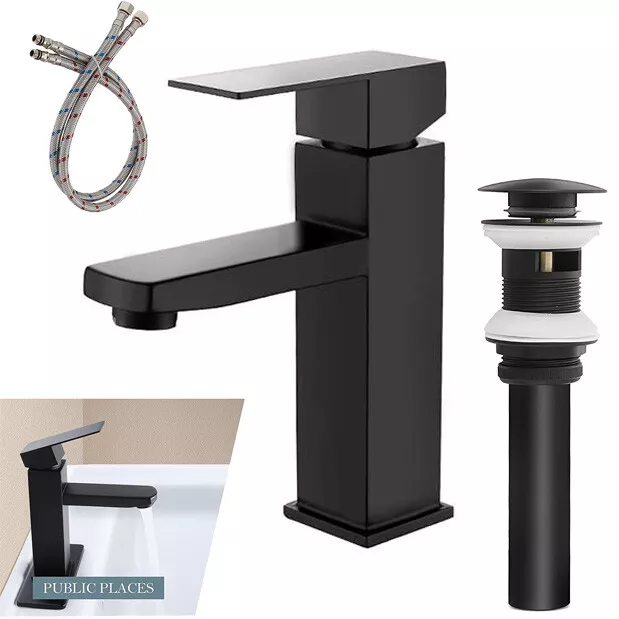 Bathroom Sink Black Faucet Single Handle One Hole Rv Commercial Lavatory Vanity