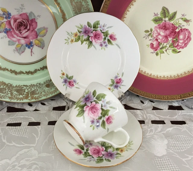 Vintage Crown Trent Fine Bone China Staffordshire England Floral Trio C1960'S