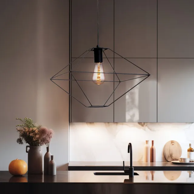 Lampe Suspendue Suspension Lampe de Chambre Noir Grille Design Filament LED