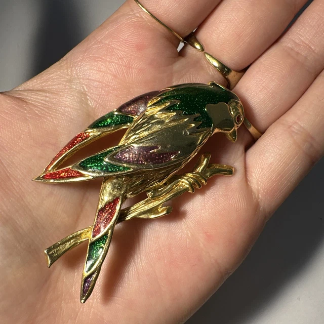 Broche Vintage Dorée Filigrane Tolède - Motif Oiseau Sur Fond Noir, Occasion, Bon état