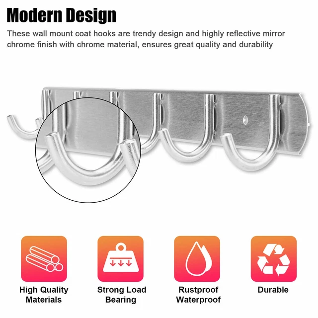 Hooks Wall Mount Key Bag Towel Rack Hanger Holder Coat Robe Hat Clothes Rack