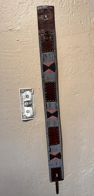 Antique OLD 19c Native American Indian Crow Panel  Beaded Wide Tacked Belt